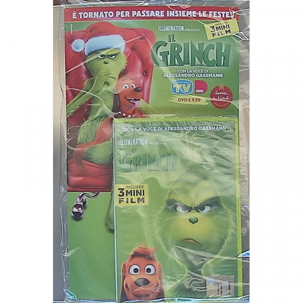 Copertina DVD I Dvd Kids Di Sorrisi con Grinch, titolo in evidenza e immagini natalizie