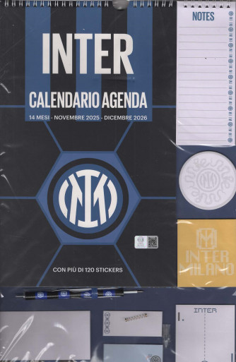 Calendario Agenda Inter 2026 (21x34 cm con spirale) + Notes + Penna + Post It + Stickers