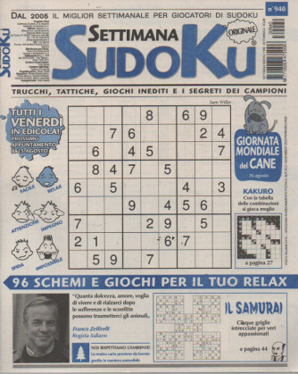 Settimana Sudoku - n.940-18 agosto      2023 - settimanale