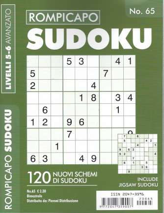 Rompicapo Sudoku - n.65 - livelli 5-6 avanzato - bimestrale