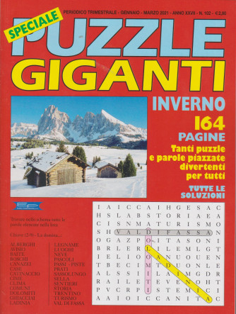 Speciale Puzzle Giganti inverno  2020 -n.102 - trimestrale -gennaio - marzo 2021- 164 pagine