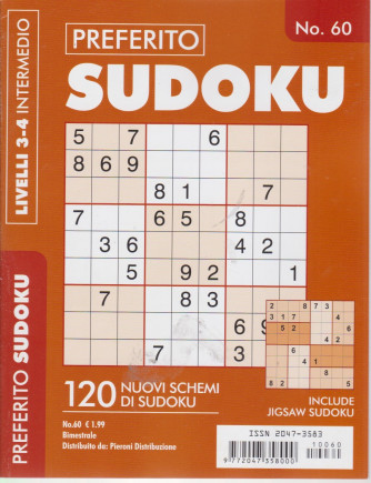 Preferito Sudoku - n. 60 - livelli 3-4 intermedio - bimestrale .