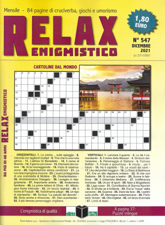 Relax enigmistico - n. 547 - dicembre 2021 - mensile