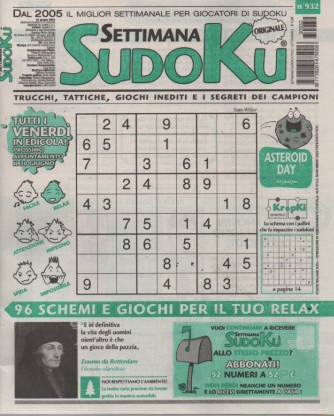 Settimana Sudoku - n.932-23 giugno     2023 - settimanale