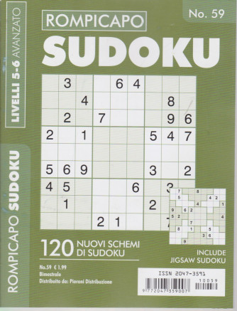 Rompicapo Sudoku - n. 59 - livelli 5-6 avanzato - bimestrale