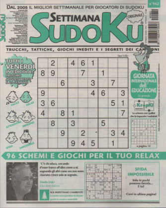 Settimana Sudoku - n.962-19 gennaio 2024 - settimanale