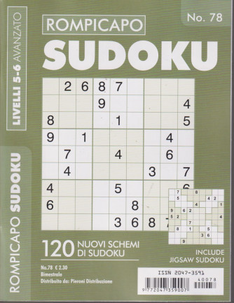 Rompicapo sudoku - n. 78 -livelli 5-6 avanzato -  bimestrale -