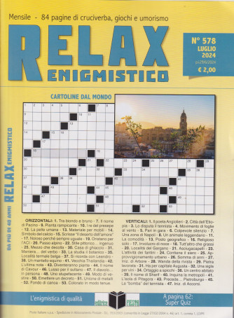 Relax enigmistico - n. 578 -luglio     2024  - mensile