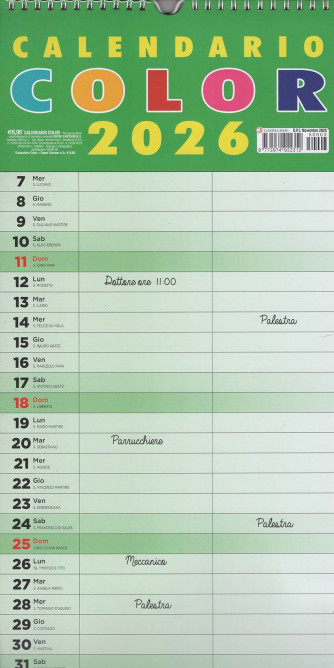 Calendario Color 2026 (22x46 cm con spirale)