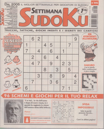 Settimana Sudoku - n. 806 - settimanale -22 gennaio 2021