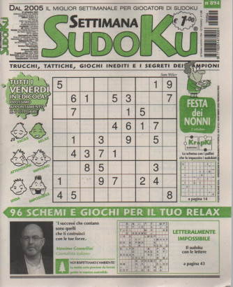 Settimana Sudoku - n.894 - 30 settembre 2022 - settimanale