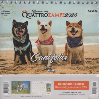 Calendario da tavolo 14 Mesi 2026 - Un anno con QuattroZampe - Cani Felici (19x19 cm con spirale)