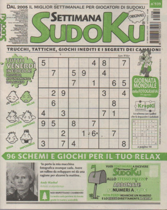 Settimana Sudoku - n.939-11 agosto      2023 - settimanale