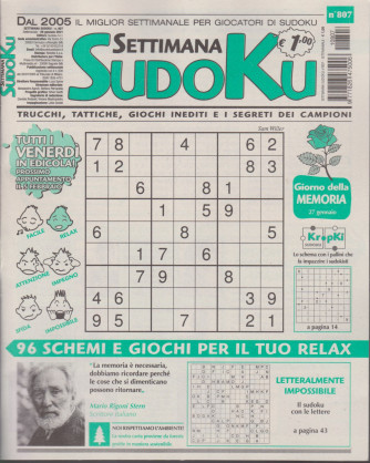 Settimana Sudoku - n. 807 - settimanale -29 gennaio 2021
