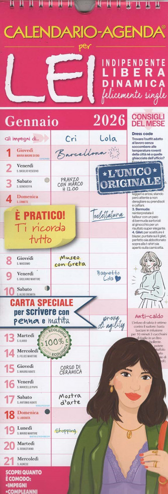 Calendario-Agenda per Lei 2026 (15x50 cm con spirale)