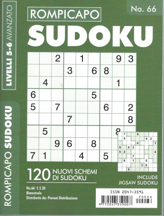 Rompicapo Sudoku - n.66 - livelli 5-6 avanzato - bimestrale