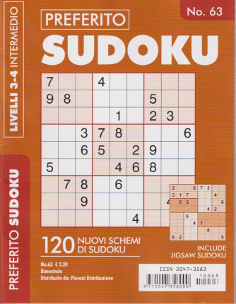 Preferito Sudoku - n. 63 - livelli 3-4 intermedio - bimestrale .