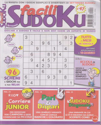 Settimana facili sudoku - n.47- mensile -aprile  2024
