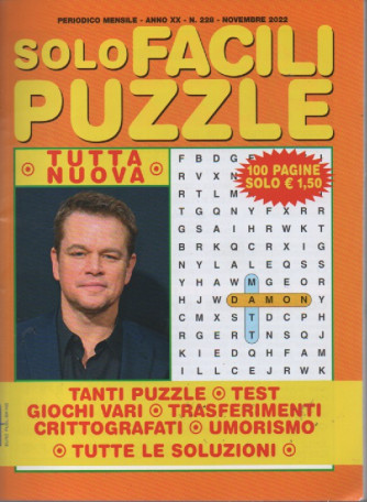 Solo facili puzzle - n. 228- novembre 2022 - mensile - 100 pagine