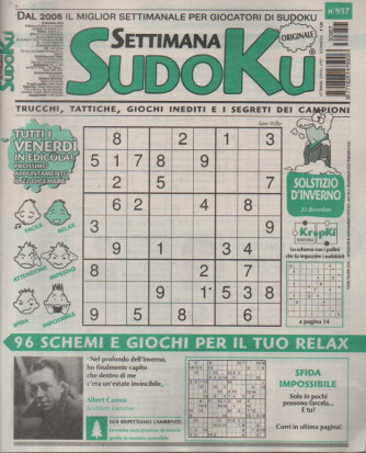 Settimana Sudoku - n.957-15 dicembre       2023 - settimanale