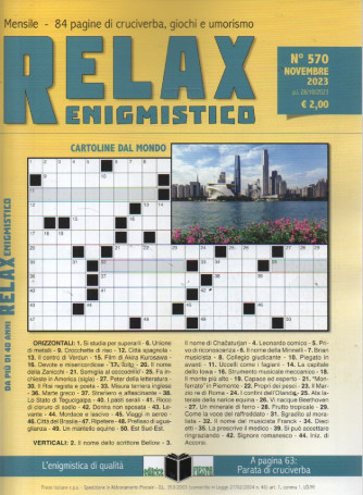 Relax enigmistico - n. 570 -novembre     2023  - mensile