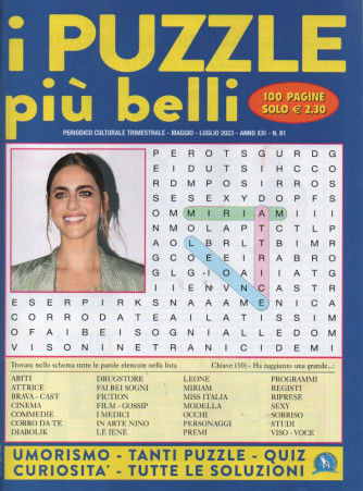 I puzzle piu' belli -Miriam Leone  n. 81 - trimestrale -maggio - luglio 2023- 100 pagine
