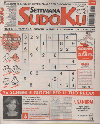 Settimana Sudoku - n.941-25 agosto      2023 - settimanale