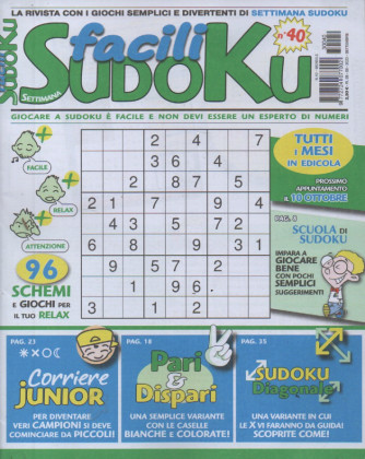 Settimana facili sudoku - n.40- mensile -settembre  2023