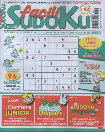 Settimana facili sudoku - n.43- mensile - dicembre   2023