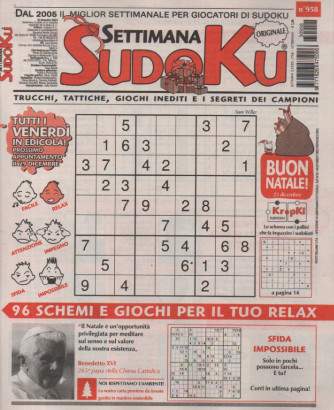 Settimana Sudoku - n.958-22 dicembre       2023 - settimanale