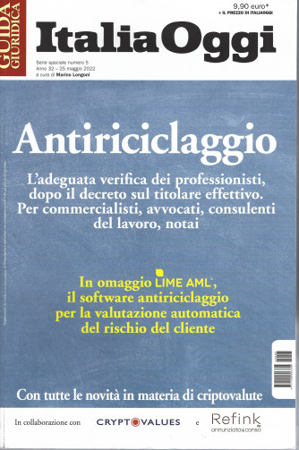 Guida giuridica - Italia Oggi -Antiriciclaggio - n. 5 - 25 maggio 2022 -