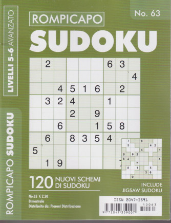 Rompicapo Sudoku - n.63 - livelli 5-6 avanzato - bimestrale