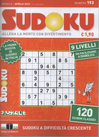 Sudoku - n. 193 - mensile - aprile   2023