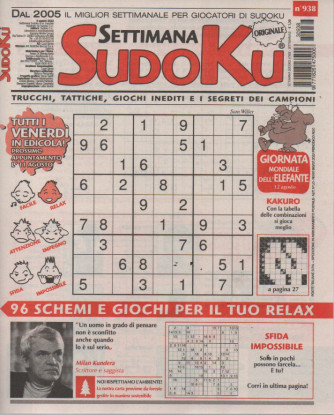 Settimana Sudoku - n.938-4 agosto      2023 - settimanale