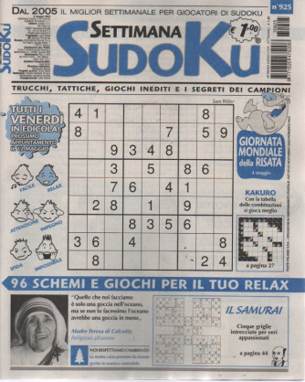 Settimana Sudoku - n.925-5 maggio    2023 - settimanale