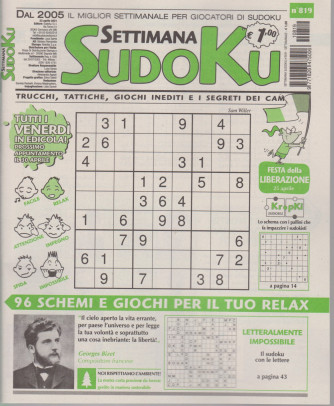 Settimana Sudoku - n. 819- settimanale -23 aprile    2021