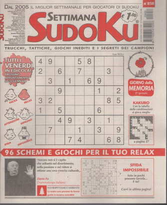 Settimana Sudoku - n. 858 - 21 gennaio 2022 - settimanale