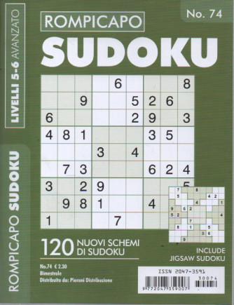 Rompicapo sudoku - n. 74 -livelli 5-6 avanzato -  bimestrale -