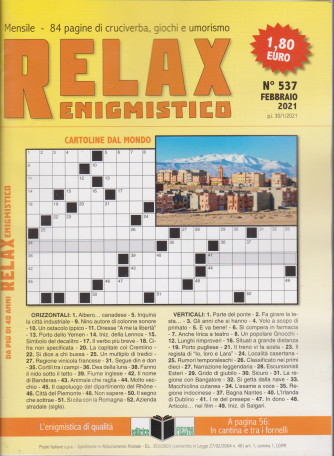 Relax enigmistico - n. 537 - febbraio  2021 - mensile
