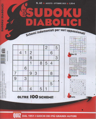Sudoku diabolici - n. 40 - agosto - ottobre 2023 - trimestrale