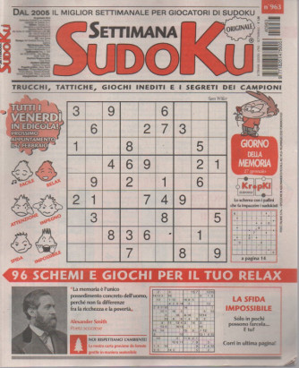 Settimana Sudoku - n.963-26 gennaio 2024 - settimanale