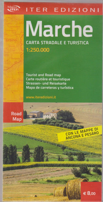 Mappa Marche -Carta stradale e turistica 1:250.000 - Con le mappe di Ancona e Pesaro - settembre 2024