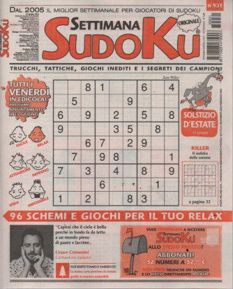 Settimana Sudoku - n.931-16 giugno     2023 - settimanale