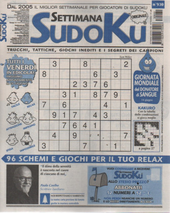 Settimana Sudoku - n.930-9 giugno     2023 - settimanale
