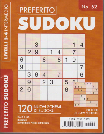 Preferito Sudoku - n. 62 - livelli 3-4 intermedio - bimestrale .