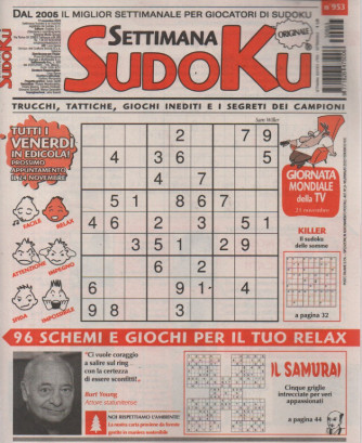 Settimana Sudoku - n.953-17 novembre      2023 - settimanale