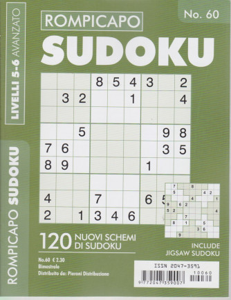 Rompicapo Sudoku - n.60 - livelli 5-6 avanzato - bimestrale