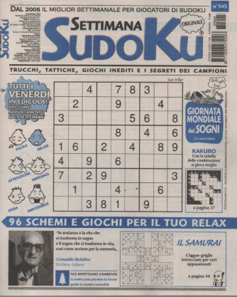 Settimana Sudoku - n.945-22 settembre       2023 - settimanale