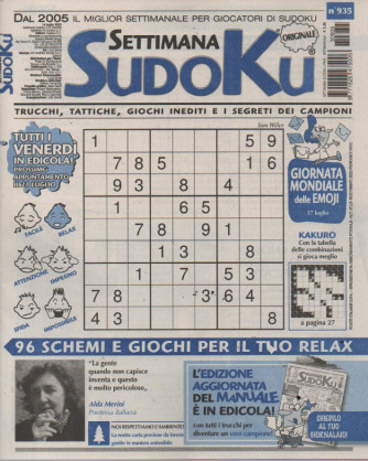 Settimana Sudoku - n.935-14 luglio     2023 - settimanale