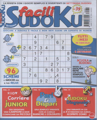 Settimana facili sudoku - n.39- mensile -agosto  2023
